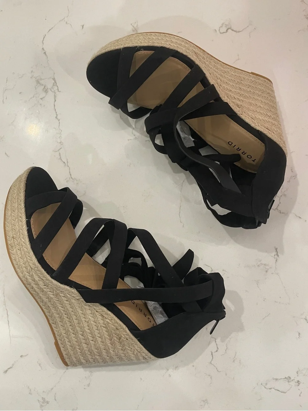 Torrid Black Strappy Espadrille Wedge Sandals size 10WW